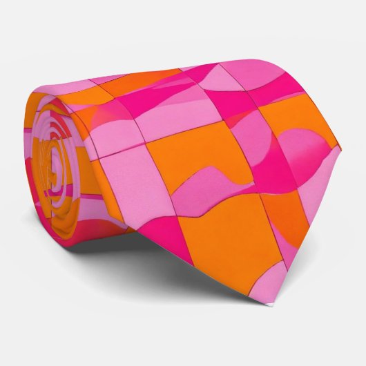 ウォーターカラーユニークラグジュアリーオレンジピンクプリント ネクタイ (ロール)
