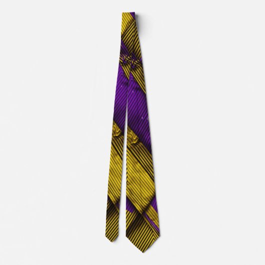 ウォーターカラーユニークラグジュアリー金ゴールドパープルプリント ネクタイ (裏面)