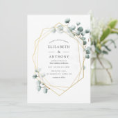 ウォーターカラーユーカリの幾何学的な結婚式の招待状 招待状 (スタンド正面)