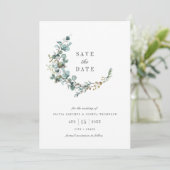 ウォーターカラーユーカリの植物の結婚式 セーブザデート (スタンド正面)