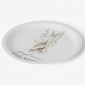 ウォーターカラーユーカリ&ホワイトドレスブライダルシャワー ペーパープレート (アングル)