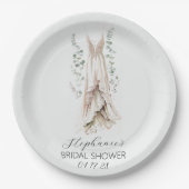 ウォーターカラーユーカリ&ホワイトドレスブライダルシャワー ペーパープレート (正面)