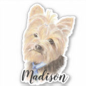 ウォーターカラーヨークシャーテリアードッグペット名前をカスタムする シール (正面)