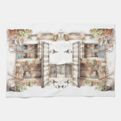 ウォーターカラーヨーロッパ通りカフェアート キッチンタオル (横)