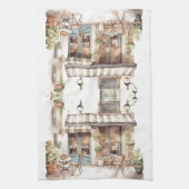 ウォーターカラーヨーロッパ通りカフェアート キッチンタオル (縦)