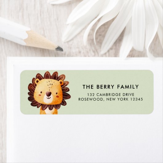 ウォーターカラーライオンサファリ差出人住所ラベル ラベル (インサイチュ)
