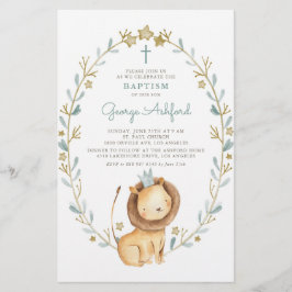 ウォーターカラーライオンプリンス男の赤ちゃんバプテスマ招待状