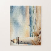 ウォーターカラーライトハウスとビーチ ジグソーパズル (縦)