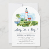ウォーターカラーライトハウスアー航海のチベビーシャワー 招待状 (正面)