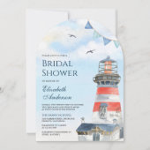 ウォーターカラーライトハウスア航海のーチブライダルシャワー 招待状 (正面)