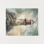 ウォーターカラーライトハウスウォールアートタペストリーデコール タペストリー (正面(横))