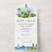 ウォーターカラーライトハウスコーストテーマ結婚ズ オールインワン招待状 (内側)