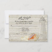 ウォーターカラーライトハウスシェルビーチコテージ 結婚ズ 出欠カード (正面)