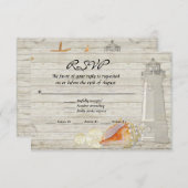 ウォーターカラーライトハウスシェルビーチコテージ 結婚ズ 出欠カード (正面/裏面)