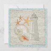 ウォーターカラーライトハウスシェルビーチコテージ 結婚ズ 招待状 (裏面)