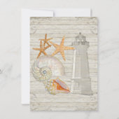 ウォーターカラーライトハウスシェルビーチコテージ 結婚ズ 招待状 (裏面)