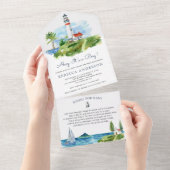 ウォーターカラーライトハウスベビー航海のシャワー オールインワン招待状 (貼ってはがせる)