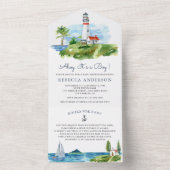 ウォーターカラーライトハウスベビー航海のシャワー オールインワン招待状 (内側)