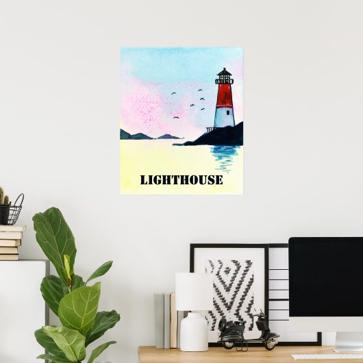 ウォーターカラーライトハウスポスターウォールアートプリント ポスター (ホームオフィス)