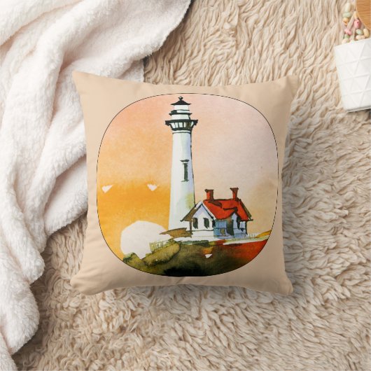 ウォーターカラーライトハウスヴィネット装飾用クッション クッション (ブランケット)