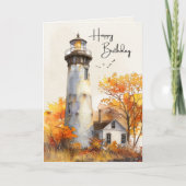 ウォーターカラーライトハウス紅葉誕生日カード カード (正面)