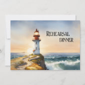 ウォーターカラーライトハウス結婚のリハーサルディナー 招待状 (正面)