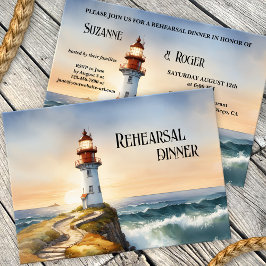 ウォーターカラーライトハウス結婚のリハーサルディナー 招待状
