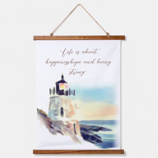 ウォーターカラーライトハウス絵画ズ感動的文字 吊り下げ型タペストリー (正面)