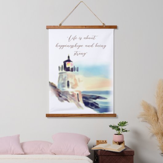 ウォーターカラーライトハウス絵画ズ感動的文字 吊り下げ型タペストリー (寝室)