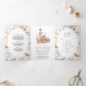 ウォーターカラーライトハウス航海のテーマ結婚ズ 三つ折り招待状 (内部)