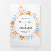 ウォーターカラーライトハウス航海のテーマ結婚ズ 三つ折り招待状 (カバー)