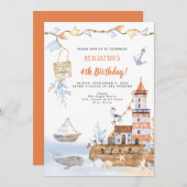 ウォーターカラーライトハウス航海の4th誕生日 招待状 (正面/裏面)