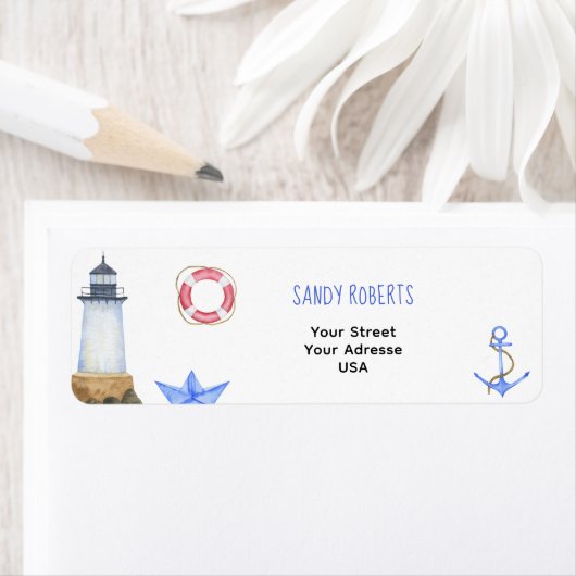 ウォーターカラーライトハウス – 差出人住所ラベル ラベル (インサイチュ)