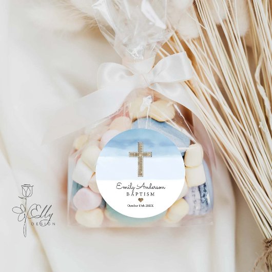 ウォーターカラーライトブルーボーイバプテスマ《キリスト教》洗礼式や命名式 ラウンドシール
