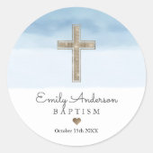 ウォーターカラーライトブルーボーイバプテスマ《キリスト教》洗礼式や命名式 ラウンドシール (正面)