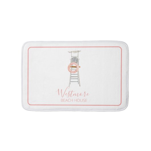 ウォーターカラーライフガードチェアビーチハウス バスマット (正面)