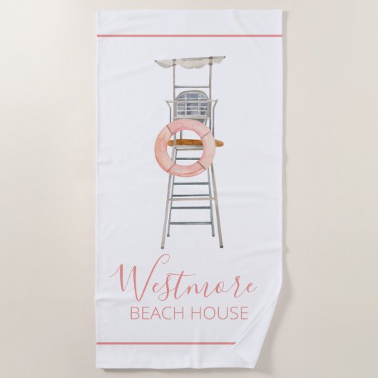 ウォーターカラーライフガードチェアビーチハウス ビーチタオル (正面)