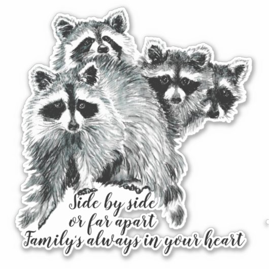 ウォーターカラーラクーンファミリー引用文名前をカスタムする シール (正面)