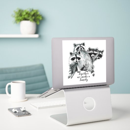 ウォーターカラーラクーンファミリー引用文名前をカスタムする シール (デスク上のノートパソコン)