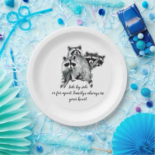 ウォーターカラーラクーンファミリー感動的引用文 ペーパープレート (パーティー)