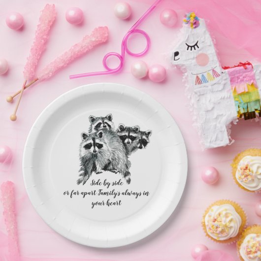 ウォーターカラーラクーンファミリー感動的引用文 ペーパープレート (パーティー)