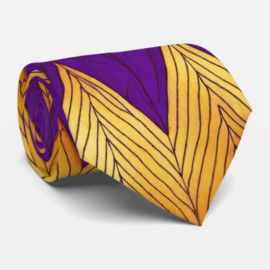 ウォーターカラーラグジュアリーゴールデンパープルプリントネックタイ ネクタイ (ロール)