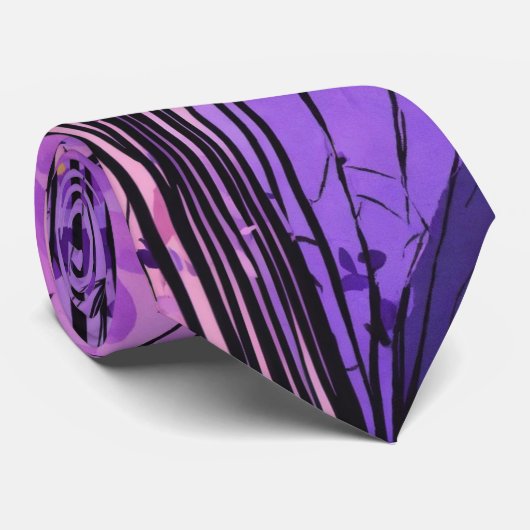ウォーターカラーラグジュアリーブルーパープルプリント ネクタイ (ロール)