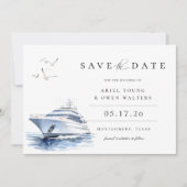 ウォーターカラーラグジュアリーヨット航海の日付を保存 案内状 (正面)