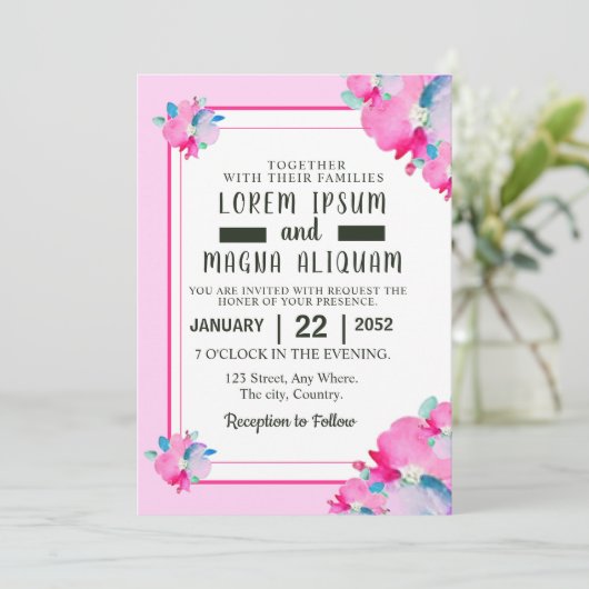 ウォーターカラーラグジュアリー結婚式招待状カードデザイン 招待状 (スタンド正面)