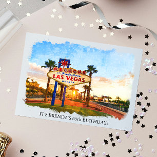 ウォーターカラーラスベガスサインカジノテーマ誕生日 招待状