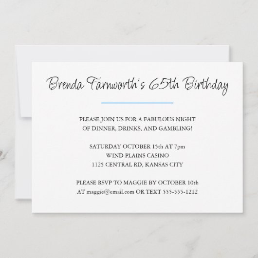 ウォーターカラーラスベガスサインカジノテーマ誕生日 招待状 (裏面)