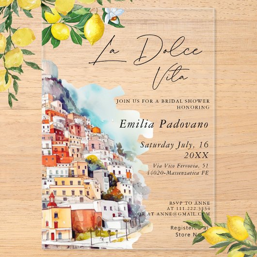 ウォーターカラーラドルチェヴィータイタリアンブライダルシャワー アクリル招待状