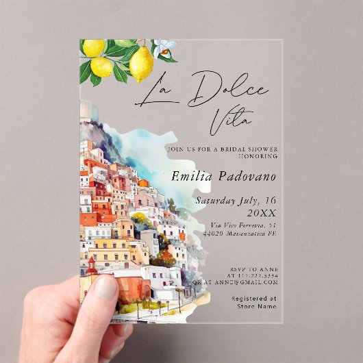 ウォーターカラーラドルチェヴィータイタリアンブライダルシャワー アクリル招待状 (インサイチュ (ポータブル))