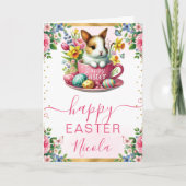 ウォーターカラーラビット春の花ハッピーイースター カード (正面)